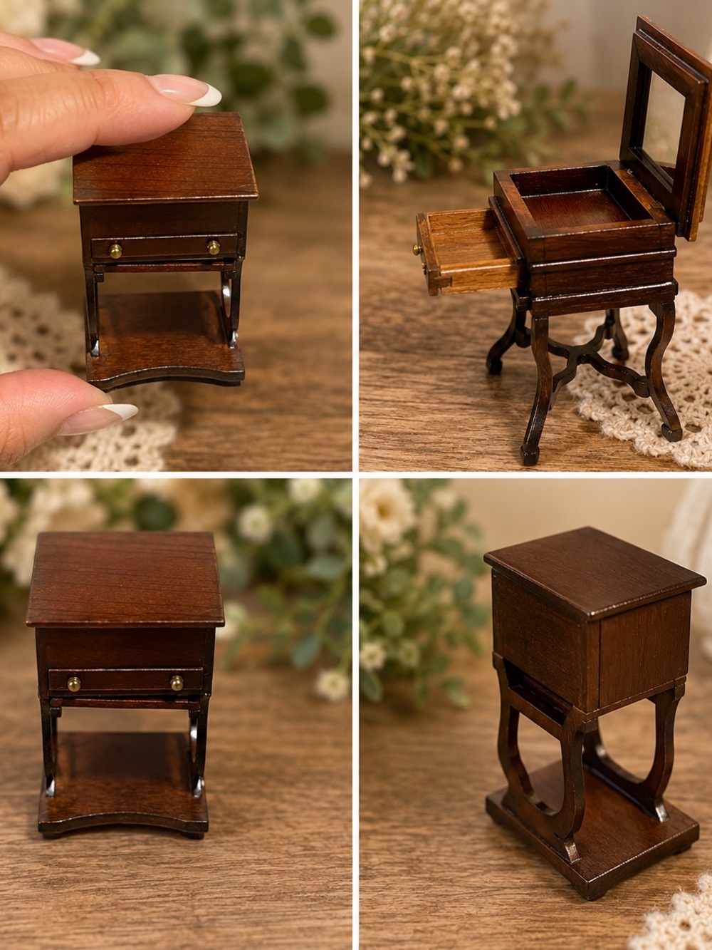 Miniature Wooden Side Table Jewelry Box - Dark Brown